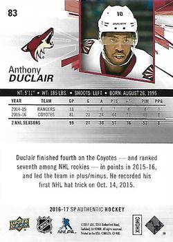 2016-17 SP Authentic #83 Anthony Duclair Back