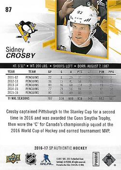 2016-17 SP Authentic #87 Sidney Crosby Back