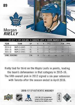 2016-17 SP Authentic #89 Morgan Rielly Back