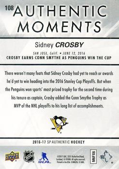 2016-17 SP Authentic #108 Sidney Crosby Back