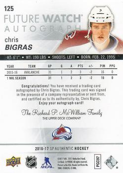 2016-17 SP Authentic #125 Chris Bigras Back