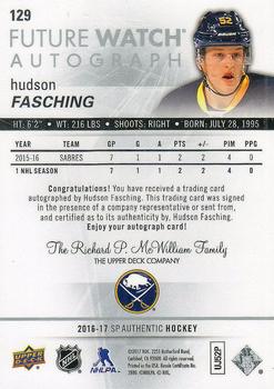 2016-17 SP Authentic #129 Hudson Fasching Back
