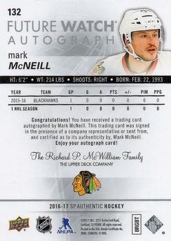 2016-17 SP Authentic #132 Mark McNeill Back