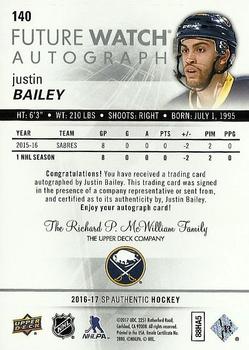 2016-17 SP Authentic #140 Justin Bailey Back
