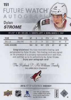 2016-17 SP Authentic #151 Dylan Strome Back