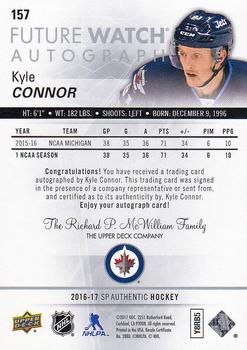 2016-17 SP Authentic #157 Kyle Connor Back