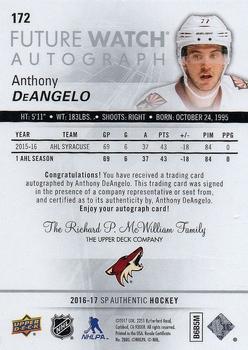 2016-17 SP Authentic #172 Anthony DeAngelo Back