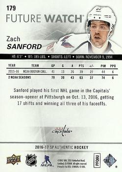 2016-17 SP Authentic #179 Zach Sanford Back