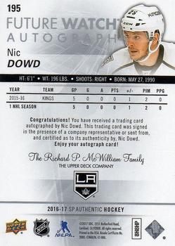 2016-17 SP Authentic #195 Nic Dowd Back