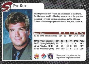 1999-00 Guelph Storm (OHL) #26 Paul Gillis Back