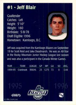 1995-96 Seattle Thunderbirds (WHL) #NNO Jeff Blair Back