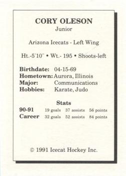 1991-92 Arizona Icecats (ACHA) #NNO Cory Oleson Back