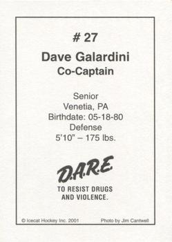 2001-02 Arizona Icecats (ACHA) #NNO Dave Galardini Back