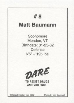 2002-03 Arizona Icecats (ACHA) #NNO Matt Baumann Back
