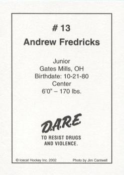 2002-03 Arizona Icecats (ACHA) #NNO Andrew Fredericks Back