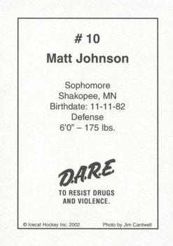 2002-03 Arizona Icecats (ACHA) #NNO Matt Johnson Back