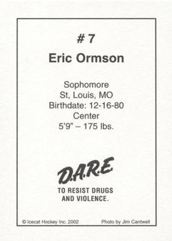 2002-03 Arizona Icecats (ACHA) #NNO Eric Ormson Back