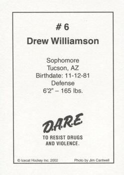 2002-03 Arizona Icecats (ACHA) #NNO Drew Williamson Back