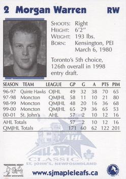 2001-02 Newtel St. John's Maple Leafs (AHL) #NNO Morgan Warren Back