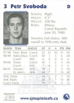 2001-02 St. John's Maple Leafs (AHL) Police #NNO Petr Svoboda Back