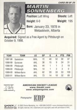 2001-02 Choice Wilkes-Barre/Scranton Penguins (AHL) #9 Martin Sonnenberg Back