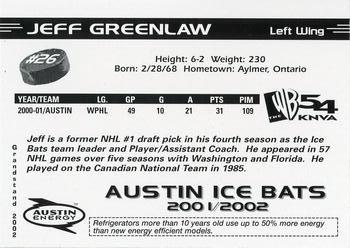 2001-02 Grandstand Austin Ice Bats (CHL) #NNO Jeff Greenlaw Back
