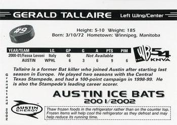 2001-02 Grandstand Austin Ice Bats (CHL) #NNO Gerald Tallaire Back