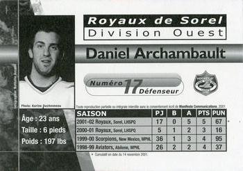 2001-02 Sorel Royaux (QSPHL) #NNO Daniel Archambault Back