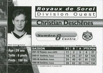 2001-02 Sorel Royaux (QSPHL) #NNO Christian Deschenes Back