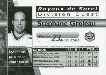 2001-02 Sorel Royaux (QSPHL) #NNO Stephane Groleau Back