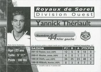2001-02 Sorel Royaux (QSPHL) #NNO Yannick Theriault Back