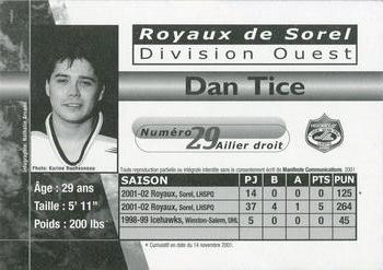 2001-02 Sorel Royaux (QSPHL) #NNO Dan Tice Back