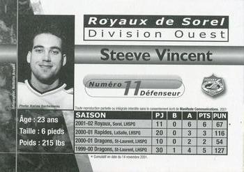 2001-02 Sorel Royaux (QSPHL) #NNO Steve Vincent Back