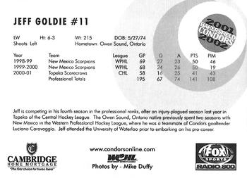 2001-02 Bakersfield Condors (WCHL) #NNO Jeff Goldie Back