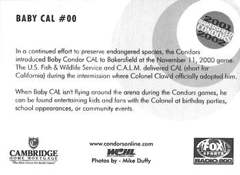 2001-02 Bakersfield Condors (WCHL) #NNO Baby Cal Back