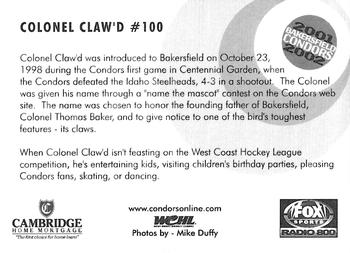 2001-02 Bakersfield Condors (WCHL) #NNO Coloniel Claw'd Back