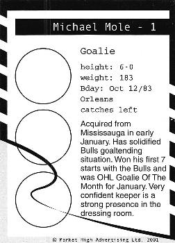 2001-02 Belleville Bulls (OHL) Update #NNO Michael Mole Back