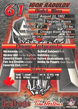 2001-02 Tim Hortons Mississauga IceDogs (OHL) #NNO Igor Radulov Back
