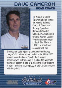 2001-02 Toronto Sun Toronto St. Michael's Majors (OHL) #NNO Dave Cameron Back