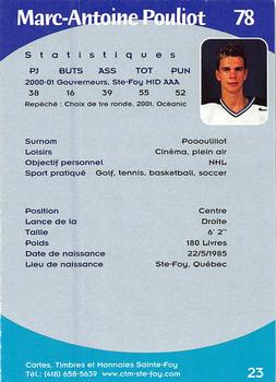 2001-02 Rimouski Oceanic (QMJHL) #23 Marc-Antoine Pouliot Back