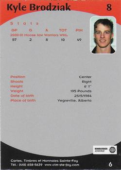 2001-02 Cartes, Timbres et Monnaies Sainte-Foy Moose Jaw Warriors (WHL) #6 Kyle Brodziak Back