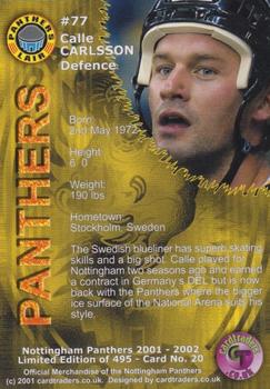 2001-02 Cardtraders Nottingham Panthers (BISL) #20 Calle Carlsson Back