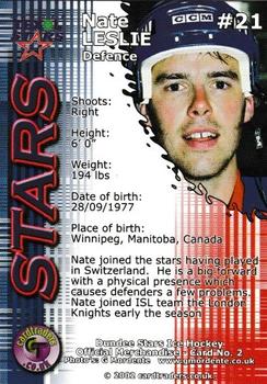 2001-02 Cardtraders Dundee Stars (EIHL) #2 Nate Leslie Back