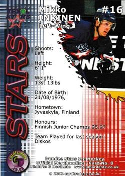 2001-02 Cardtraders Dundee Stars (EIHL) #8 Mikko Inkinen Back