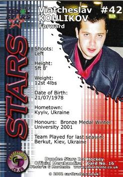2001-02 Cardtraders Dundee Stars (EIHL) #16 Slava Koulikov Back