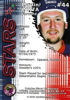 2001-02 Cardtraders Dundee Stars (EIHL) #17 Martin Wiita Back