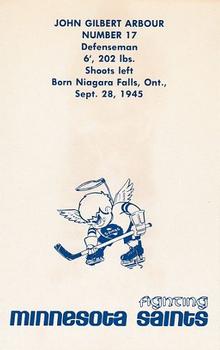 1972-73 Minnesota Fighting Saints (WHA) #NNO John Arbour Back
