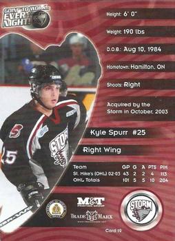 2003-04 M&T Printing Guelph Storm (OHL) #19 Kyle Spurr Back