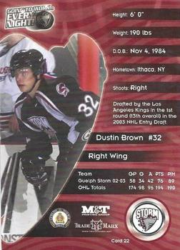 2003-04 M&T Printing Guelph Storm (OHL) #22 Dustin Brown Back