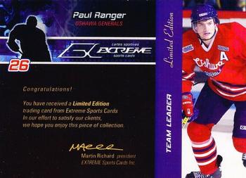 2003-04 Extreme Oshawa Generals (OHL) #NNO Paul Ranger Back
